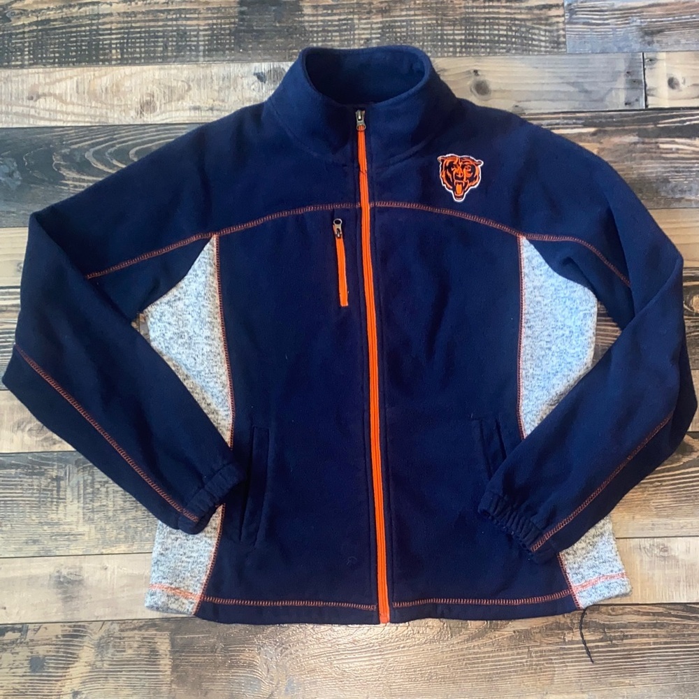 NFL Chicago Bears Navy Fleece Jacket with Orange Stitching